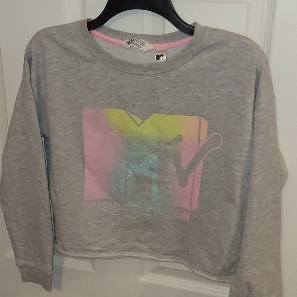 MTV Crop Sweatshirt Gray with Pastel Logo Size 12-14 Kids